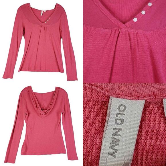 Vintage Old Navy Shirt Size M Pink Henley Knit Thermal Bella Elena Babydoll Y2K - Picture 1 of 11
